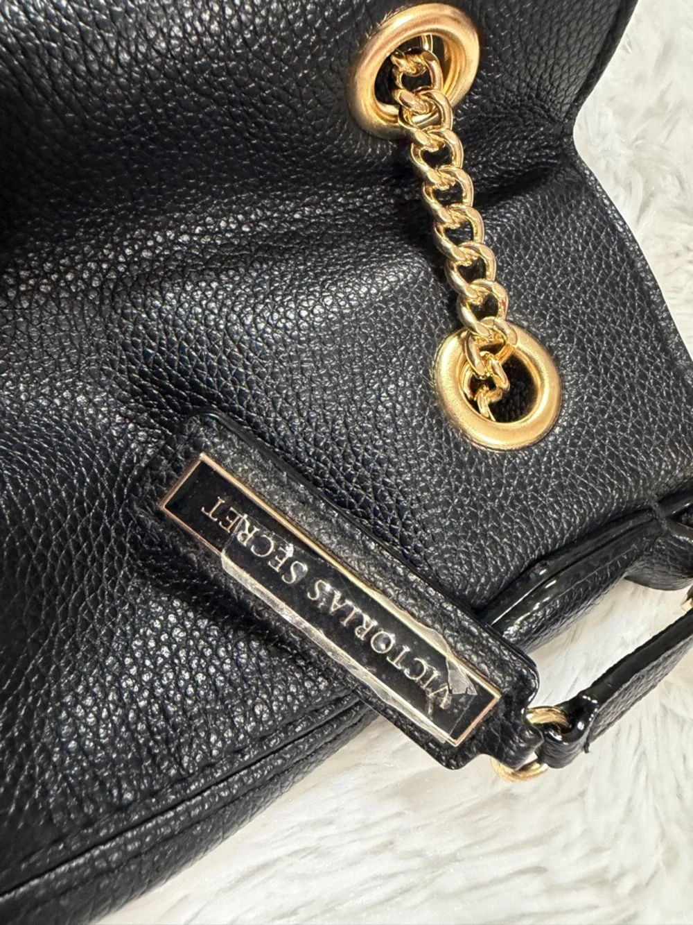 Victoria's Secret Black Drawstring Chain-Accent Hobo